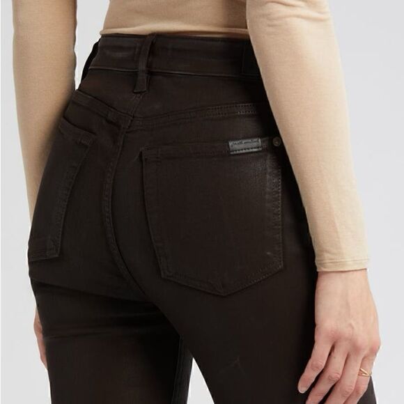 7 For All Mankind Coated High Waist Ankle Skinny Jeans – Chocolate Brown - Picture 5 of 9